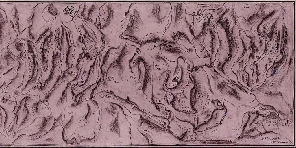 Image similar to a detailed map of dante's inferno map of hell by somnium - maris from deviantart, style of c. w. scott - gilles, soft pink glow, dramatic lighting