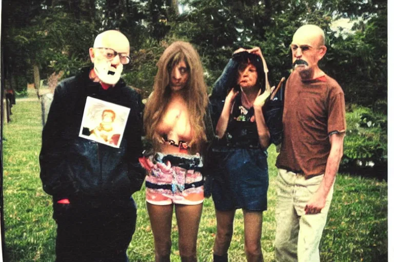 Image similar to found polaroid photo of trash humpers, wtf