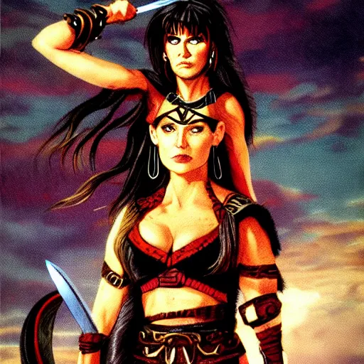 Prompt: xena warrior princess d & d character portrait by francis bacon