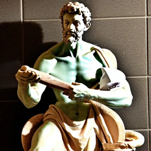 Prompt: michelangelo statue doing the dishes