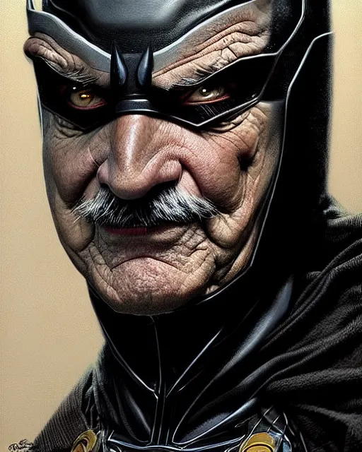 Image similar to mr. feeny from boy meets world as batman, character portrait, portrait, close up, concept art, intricate details, highly detailed by greg rutkowski, michael whelan and gustave dore