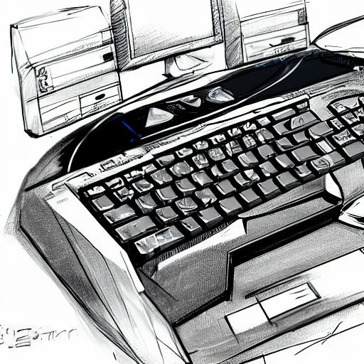 Prompt: gaming computer in the year 2 0 5 0, sketch art