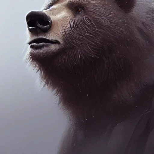 Prompt: bear, theriocephaly, character concept art, portrait, epic, trending on artstation, very detailed, 4 k, hd, dramtic lighting, flowing energy