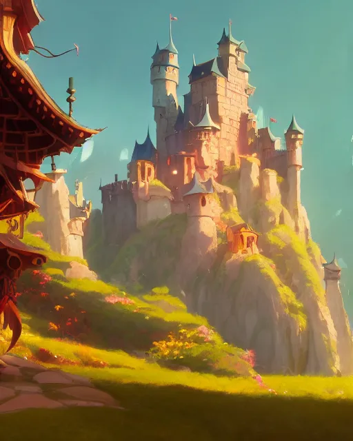 Image similar to fantasy castle with a dragon, cory loftis, james gilleard, atey ghailan, makoto shinkai, goro fujita, studio ghibli, rim light, exquisite lighting, clear focus, very coherent, plain background, soft painting