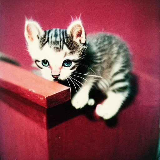 Image similar to photo of petrified kitten, 35 mm,