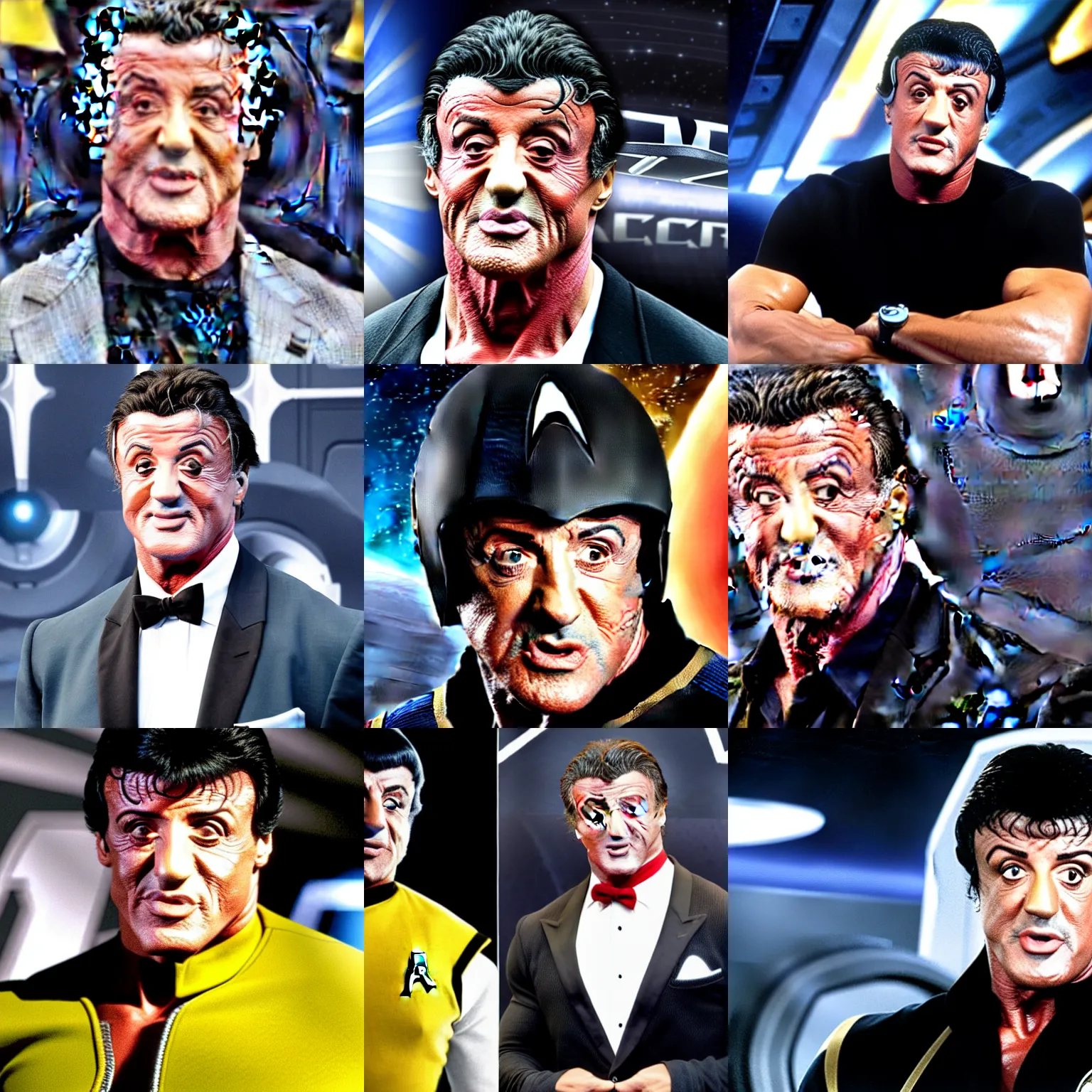 Prompt: sylvester stallone is the captain of the starship enterprise in the new star trek movie