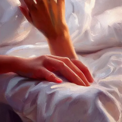 Image similar to a woman's hand, anatomically correct, relaxed pose, morning, highly detailed, ultrarealistic oil painting, vladimir volegov, artstation