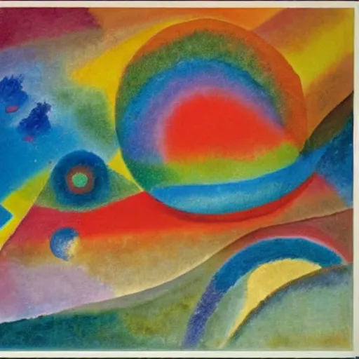 Prompt: kandinsky painting of rainbow space