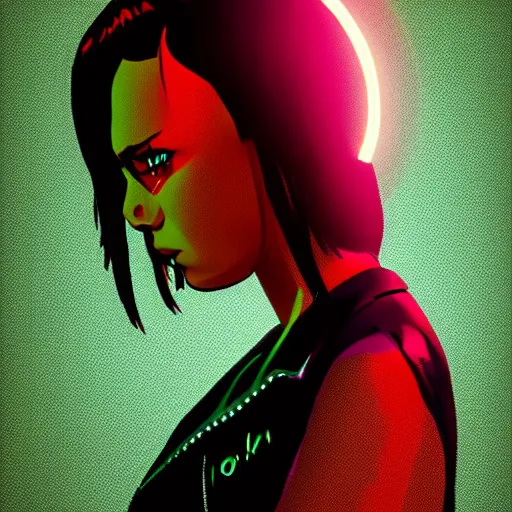 Prompt: hyper realistic portrait of a punk girl, neon lighting, smooth background, concept art, olly moss