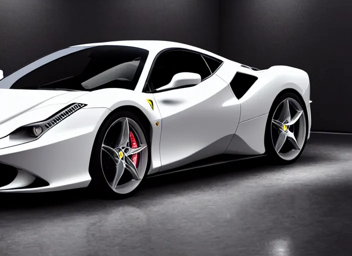 Image similar to cinematic photoshoot of clean modern hand crafted super futuristic tech ferrari car exterior pro display xpr luxury smooth color metal white silver with black leather padding well design ultrareallistic detailed high quality 8 k photorealistic ultra realistic