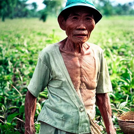 Image similar to an old Thai farmer 1970s, XF IQ4, 150MP, 50mm, F1.4, ISO 200, 1/160s, natural light