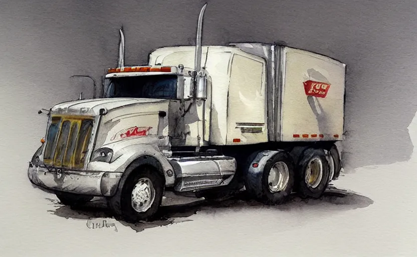 Image similar to concept art of a tractor truck, pinterest, artstation trending, behance, watercolor, by coby whitmore, silver, laser light,