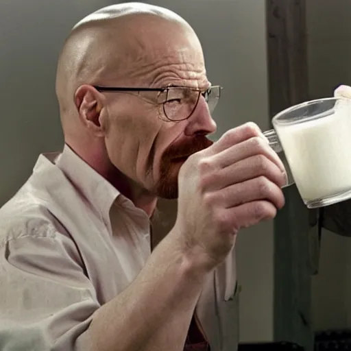 Image similar to walter white drinking milk