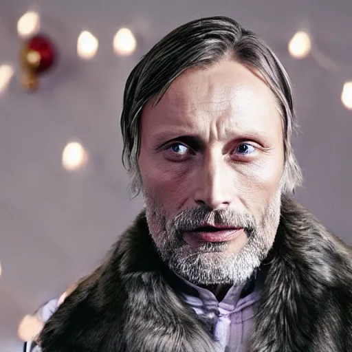 Prompt: Mads Mikkelson as Santa Claus,