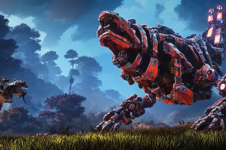 Image similar to shellsnapper machine mecha animal beast robot of horizon forbidden west horizon zero dawn bioluminiscence global illumination ray tracing hdr fanart arstation by sung choi and eric pfeiffer and gabriel garza and casper konefal