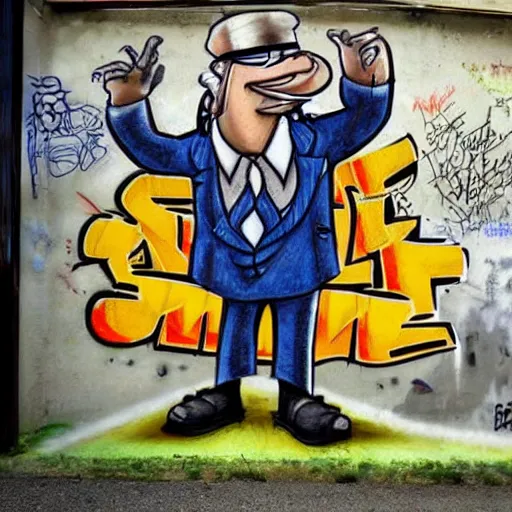 Image similar to a street graffiti drawing of a cartoon gangster, highly detailed, well drawn,