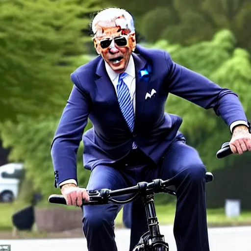 Prompt: full body shot ultra realistic photo of joe biden falling off of his bike, film, perfect face, in the style of a candid photo, perfect face