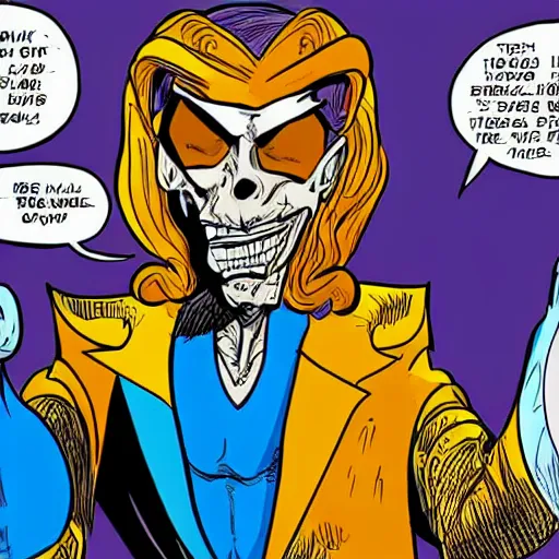 Prompt: larry - king as skeletor comic - book drawing from mad - magazine