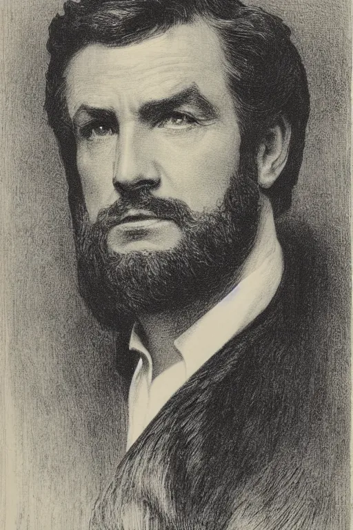 Image similar to portrait of Blake Carrington, Gustave Dore lithography