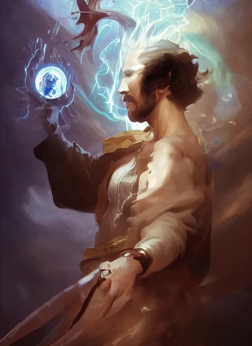 Image similar to character concept portrait of an attractive young Spanish wizard with white skin conjuring a hurricane spell, a floating iridescent spell book in the center, intricate, elegant, digital painting, concept art, smooth, sharp focus, illustration, from Metal Gear, by Ruan Jia and Mandy Jurgens and William-Adolphe Bouguereau, Artgerm