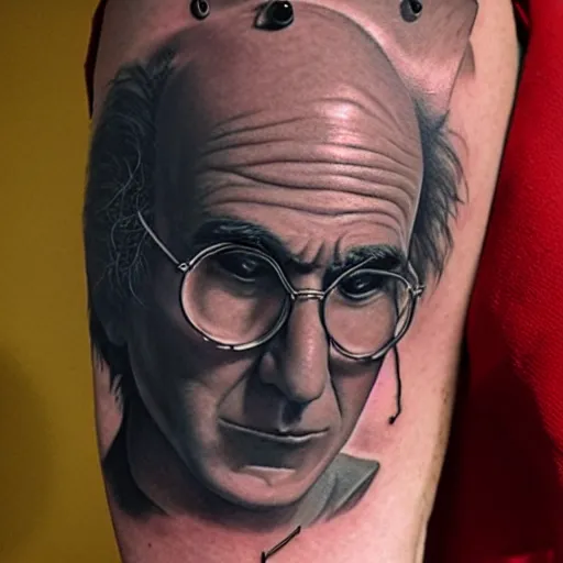 Prompt: tattoo design, stencil, larry david crying, dices surrounding by artgerm, artgerm, anime
