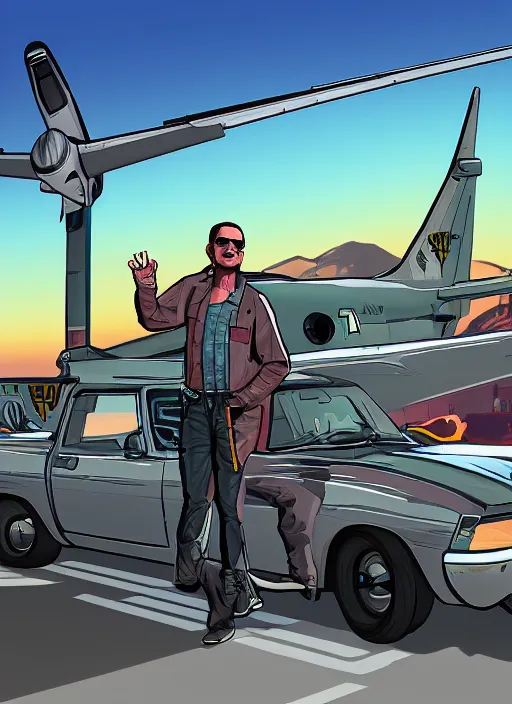 Image similar to illustration gta 5 artwork of mr steele fpv pilot, in the style of gta 5 loading screen, by stephen bliss