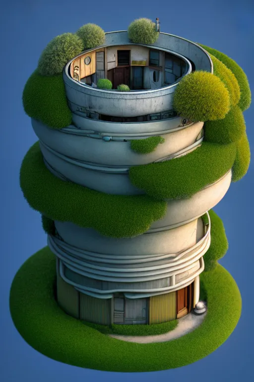 Image similar to cylindrical house, solarpunk, studio ghibli, jean - baptiste monge, octane render, 4 k