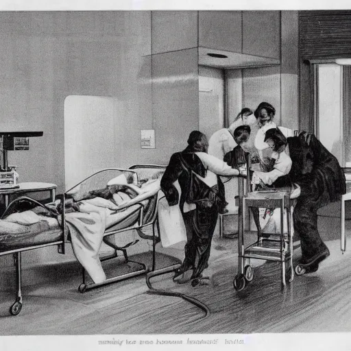 Prompt: a coffee blood transfusion, scene inside a hospital