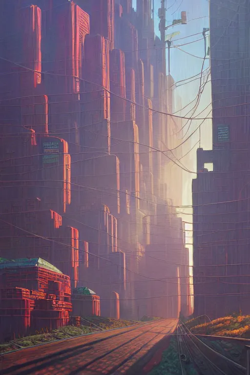 Image similar to downtown toronto in a redwood solar punk vision, oil on canvas by klaus burgle, simon stalenhag, ultra - realistic 3 d depth shading