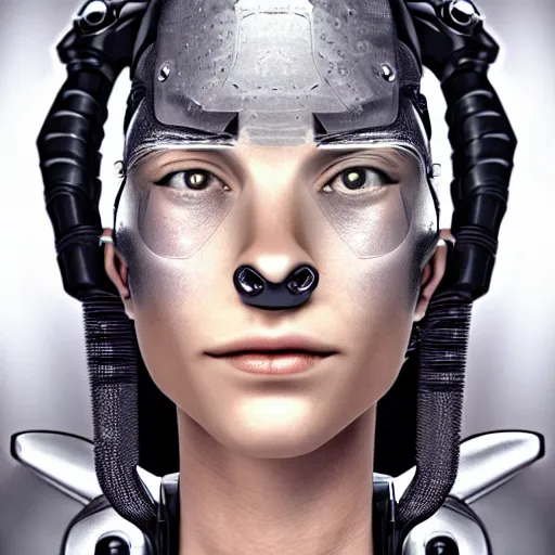 Prompt: portrait photo of a beautiful cyborg