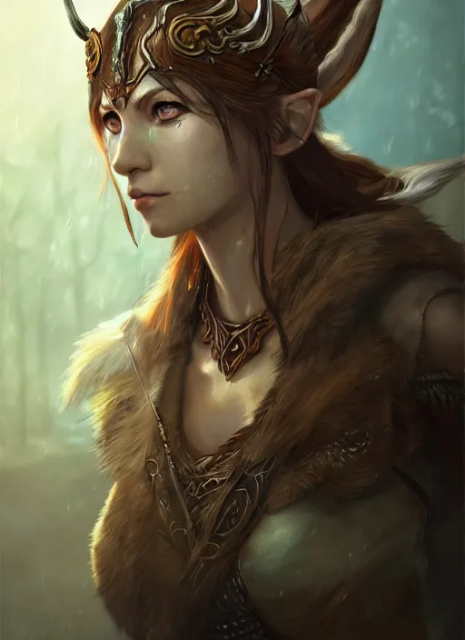 Image similar to a portrait of ssunbiki as aela the huntress from skyrim, intricate, tone mapped, ambient lighting, highly detailed, digital painting, artstation, concept art, sharp focus, by makoto shinkai and akihiko yoshida and hidari and wlop