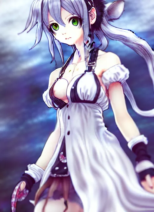 Image similar to a portrait of nekomimi wearing white dress an ultrafine detailed painting, detailed painting, detailed eyes!!, final fantasy octopath traveler realistic hands ghibly