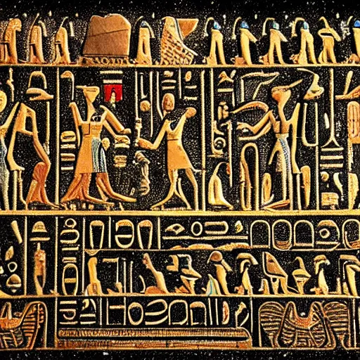 Image similar to egyptian hieroglyphics describing an alien invasion