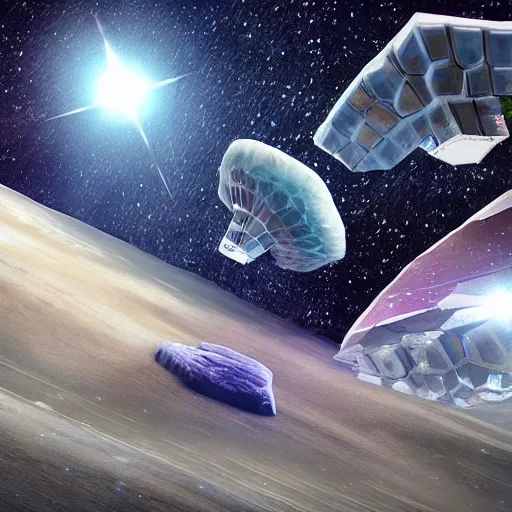 Image similar to spaceship surrounded with giant crystals