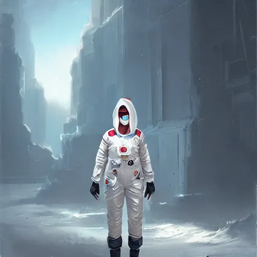 Image similar to a space nurse with a hood on, Matte painting , detailed painting, greg rutkowski