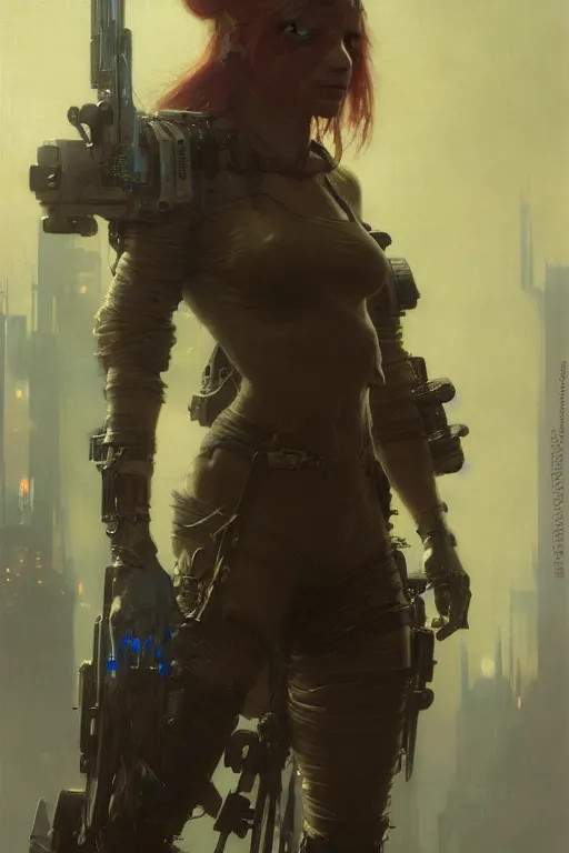 Prompt: full character, a cyberpunk future sniper girl character design, final fantasy face, painting by gaston bussiere, katsuya terada, nc wyeth, greg rutkowski, craig mullins, vermeer, trending on artstation, jeffery catherine jones