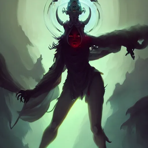 Prompt: three handed god, a dark entity made of mist and malice and smoke and subterfuge, concept art by pete mohrbacher and guweiz and ilya kuvshinov, digital art, highly detailed, intricate, sharp focus, trending on artstation hq, deviantart, unreal engine 5, 4 k uhd image