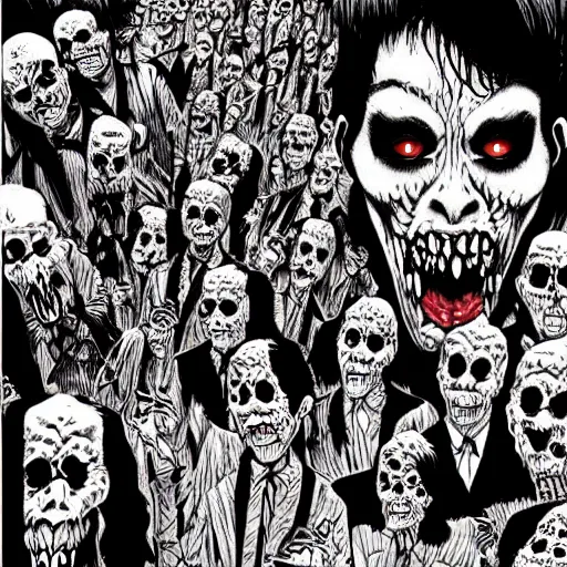 Prompt: horde of zombies in new york, highly detailed junji ito art