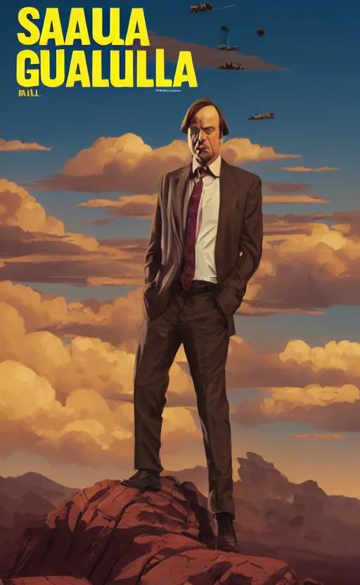 Prompt: saul goodman, poster of better call saul, perfect pose, vintage, matte painting, illustration,, by rhads, by greg rutkowski, by greg tocchini, by james gilleard, by joe fenton