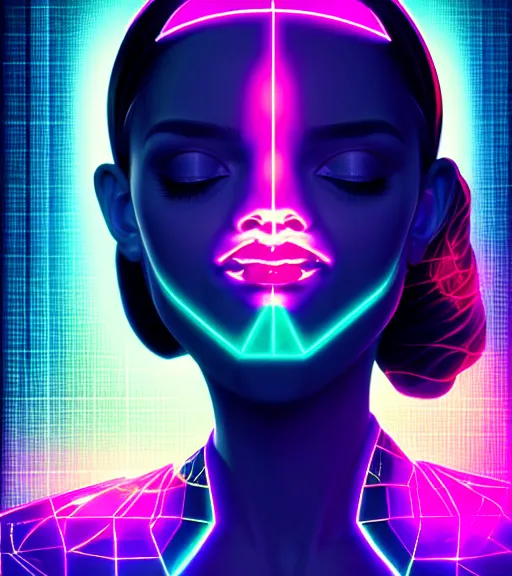 Image similar to symmetry!! latin princess of technology, solid cube of light, hard edges, product render retro - futuristic poster scifi, lasers and neon circuits, beautiful woman latin princess, intricate, elegant, highly detailed, digital painting, artstation, concept art, smooth, sharp focus, illustration, dreamlike, art by artgerm