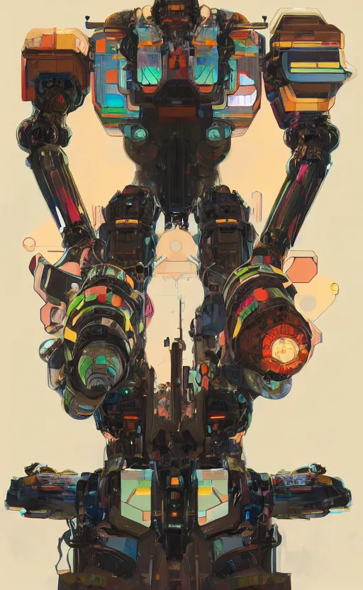 Image similar to upper half portrait of colourful army mecha robot, art by hsiao - ron cheng & alphonse mucha, highly detailed, digital painting, concept art, illustration, smooth sharp focus, intricate, symmetry, blcak background, black backdrop, png, artstation,