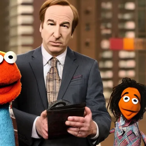 Image similar to bob odenkirk as saul goodman as a muppet