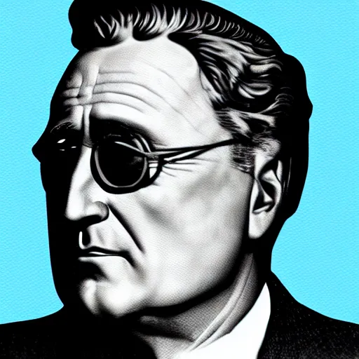 Prompt: Vaporwave portrait of Franklin Roosevelt wearing aviator sunglasses