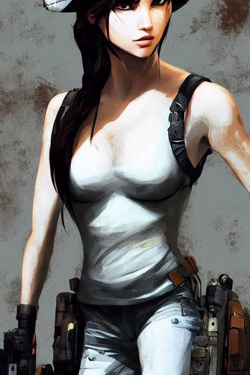 Prompt: lara croft portrait artwork by ilya kuvshinov wears multiple hats, too many hats, hat on a hat on a hat