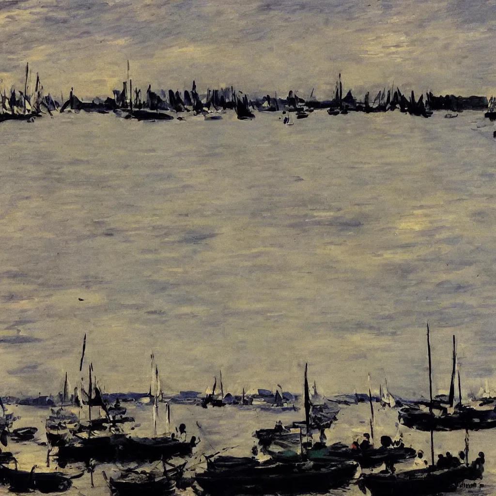 Image similar to dusk Harbour, painting by Manet