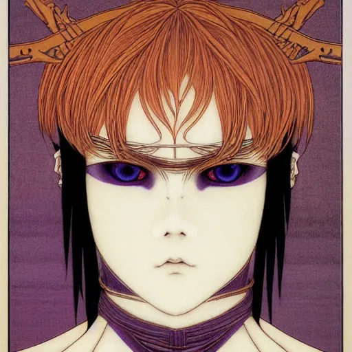 Image similar to prompt : portrait of muse soft light painted by takato yamamoto, purple rinnegan eyes, inspired by ninja anime, smooth face feature, intricate oil painting, high detail, sharp high detail, manga and anime