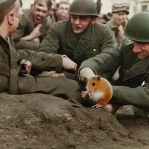 Prompt: a hamster in ww 2 fighting with the germans