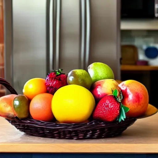 Image similar to a fruit basket on top of a kitchen table