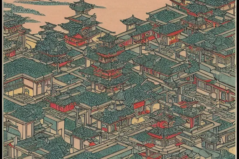 Image similar to a dungeons and dragons castle town. street level view. r / retrofuturism and ukiyo - e