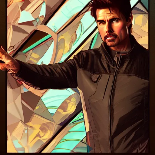 Prompt: Tom Cruise as Tony Stark, ambient lighting, 4k, alphonse mucha, lois van baarle, ilya kuvshinov, rossdraws, artstation